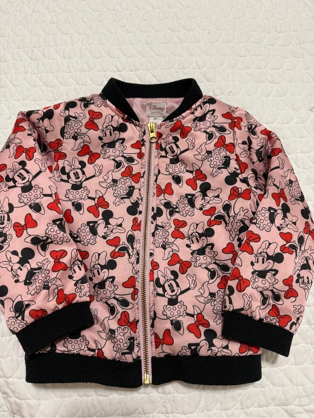 Disney Pink Minnie Mouse Jacket with Red Bows and Black Trim